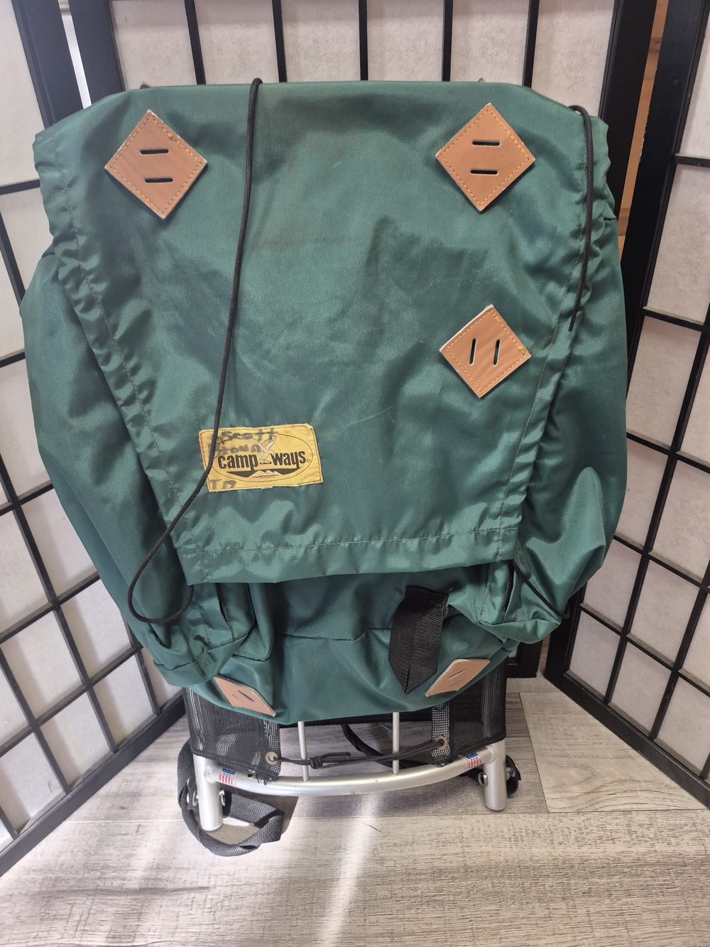 Vintage Aluminum CAMP WAYS External Frame Backpack Made in USA Green Nylon